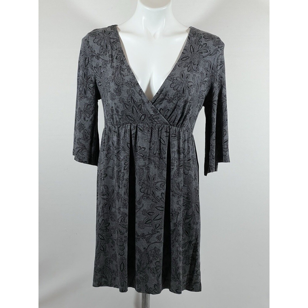Soma Womens Small Tunic Gray Black V Neck Lounge Minimalist Casual